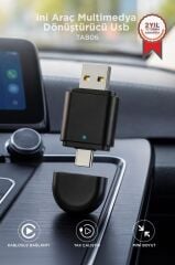 Mini Araç Multimedya Dönüştürücü Adaptör Usb Type-C Uyumlu 2IN1 Kablosuz Carplay TAB06