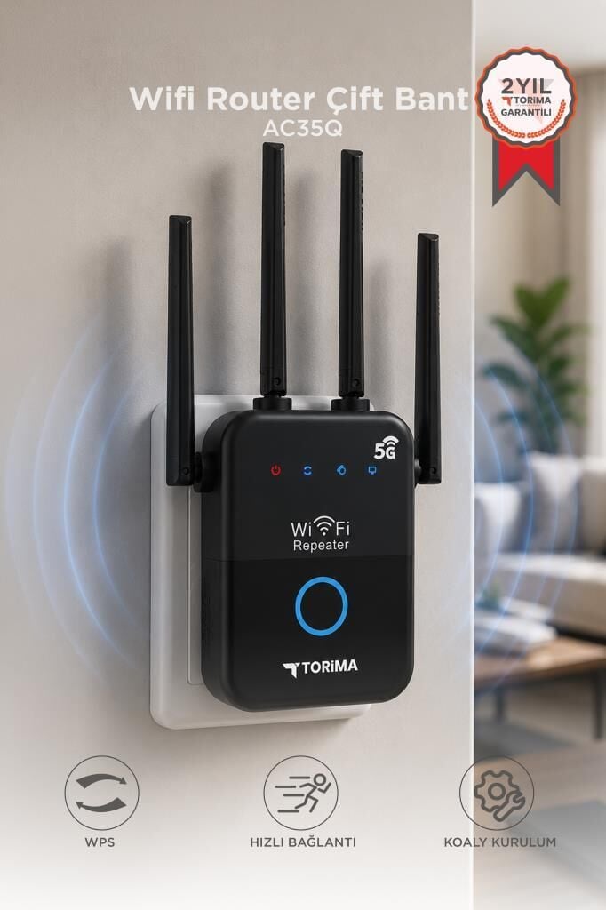 Wifi Router Çift Bant 1600Mbps 4 Anten Yüksek Hızlı AC35Q Siyah