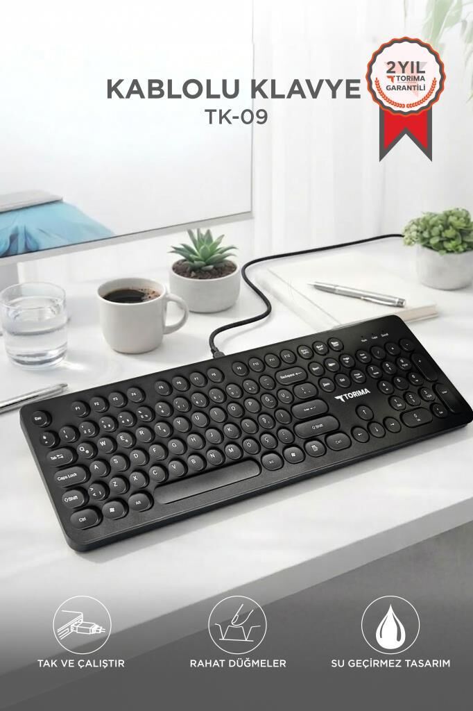 Kablolu Q Klavye Retro Daktilo Görünümlü TK09 Siyah
