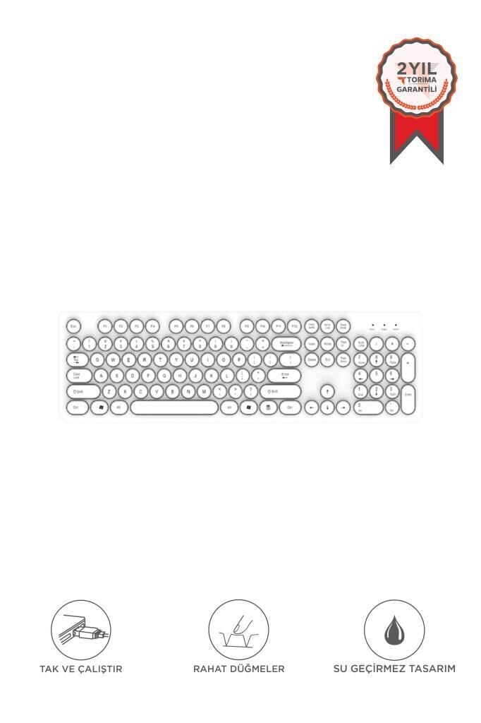 Kablolu Q Klavye Retro Daktilo Görünümlü TK09 Beyaz