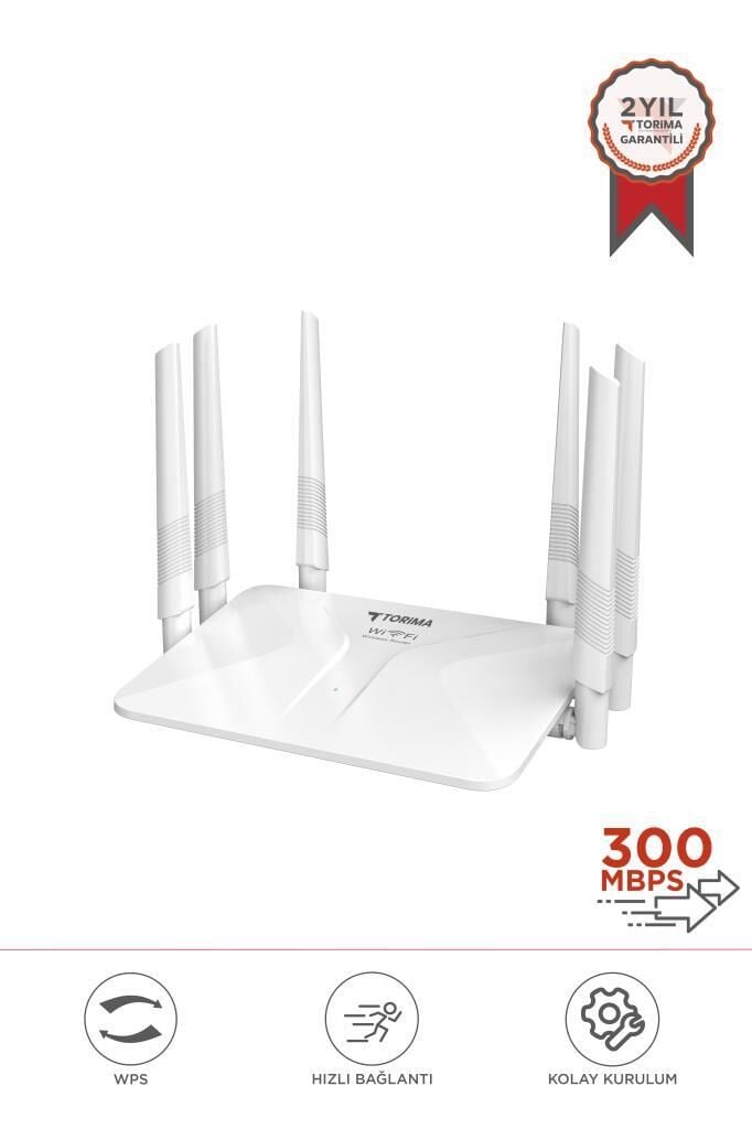 Torima WR50Q Beyaz Kablosuz 300Mbps WiFi Router 6 Güçlü Anten Geniş Kapsama 2.4GHz 4 Portlu