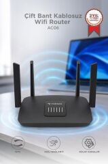 Çift Bant Kablosuz Wifi Router 1200Mbps 2.4GHz ve 5GHz 4 Antenli AC06 Siyah