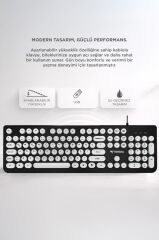 Kablolu Q Klavye Retro Daktilo Görünümlü TK09 Siyah Beyaz