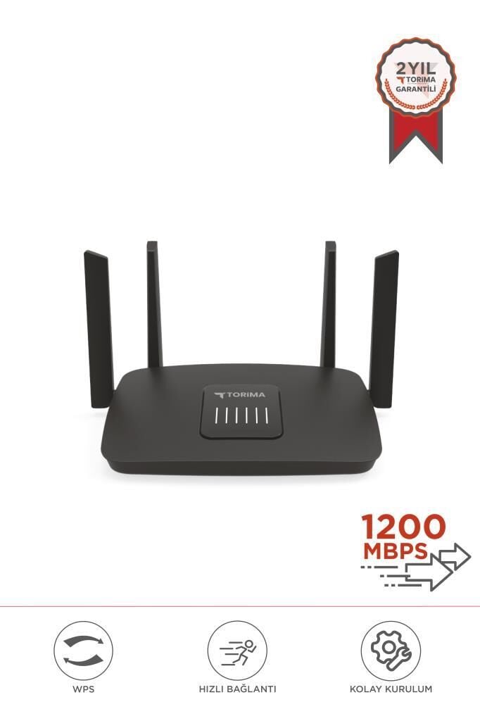 Çift Bant Kablosuz Wifi Router 1200Mbps 2.4GHz ve 5GHz 4 Antenli AC06 Siyah