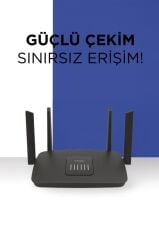 Çift Bant Kablosuz Wifi Router 1200Mbps 2.4GHz ve 5GHz 4 Antenli AC06 Siyah