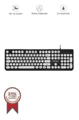 Kablolu Q Klavye Retro Daktilo Görünümlü TK-09 Siyah Beyaz