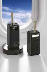 Taşınabilir Batarya 60000 Mah Hızlı Şarj Dijital Göstergeli Ledli 4 Çıkışlı Powerbank TRM-1060 Siyah