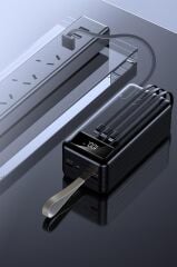 Taşınabilir Batarya 60000 Mah Hızlı Şarj Dijital Göstergeli Ledli 4 Çıkışlı Powerbank TRM-1060 Siyah