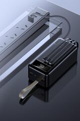 Taşınabilir Batarya 60000 Mah Hızlı Şarj Dijital Göstergeli Ledli 4 Çıkışlı Powerbank TRM-1060 Siyah