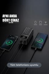 Powerbank Dijital Göstergeli 4 Çıkışlı 80.000 Mah Taşınabilir Hızlı Şarj Aleti TRM1080 Siyah