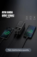 Powerbank Dijital Göstergeli 4 Çıkışlı 80.000 Mah Taşınabilir Hızlı Şarj Aleti TRM1080 Siyah