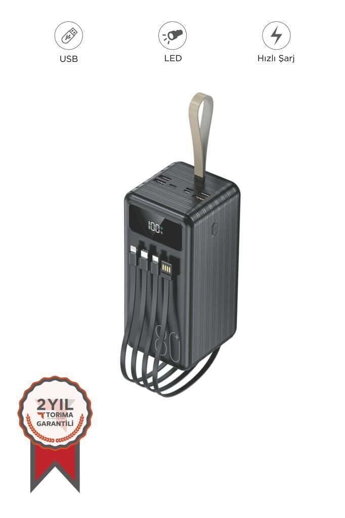 Torima TRM-1080 Siyah 80000mAh Ledli 4 Çıkışlı Taşınabilir Hızlı Şarj Dijital Göstergeli Powerbank