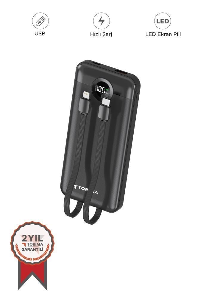 Powerbank Dijital Göstergeli Hızlı Şarj 10000mAh 2 Çıkışlı Taşınabilir Batarya TRM-1015 Siyah