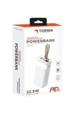 Taşınabilir Batarya 30000 Mah Hızlı Şarj Dijital Göstergeli 22,5W Powerbank TRM-1033 Beyaz