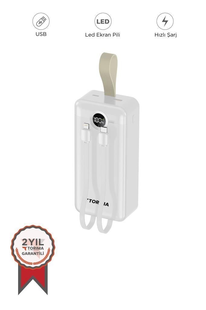 Powerbank Dijital Göstergeli 2 Çıkışlı 30.000 Mah Taşınabilir Hızlı Şarj Aleti TRM1035 Beyaz