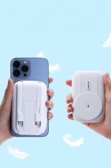Torima TRM-1016 Beyaz 10000mAh Manyetik Kablosuz Powerbank Magsafe Taşınabilir Hızlı Şarj Powerbank