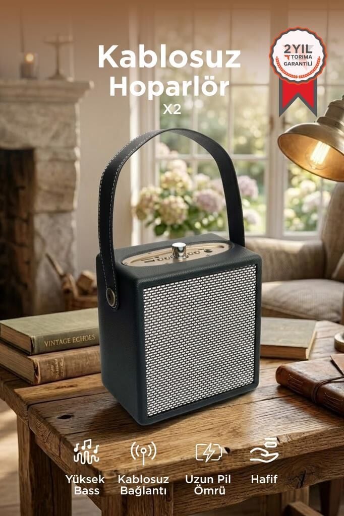 Bluetooth Hoparlör Taşınabilir Speaker Wooden Case X2 Siyah