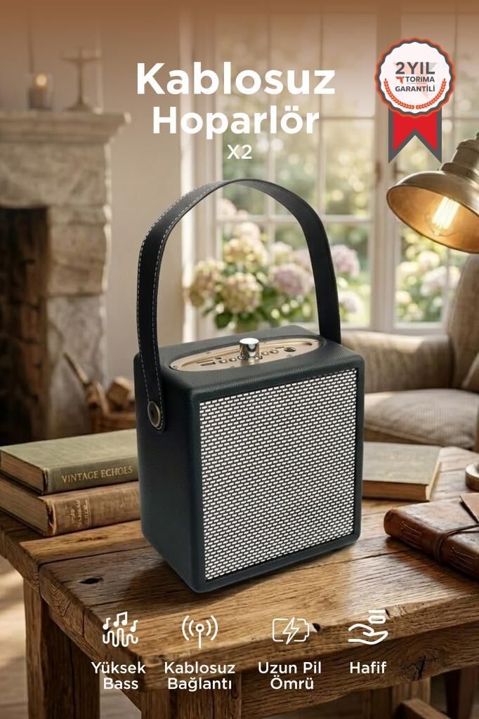 Bluetooth Hoparlör Taşınabilir Speaker Wooden Case X2 Siyah