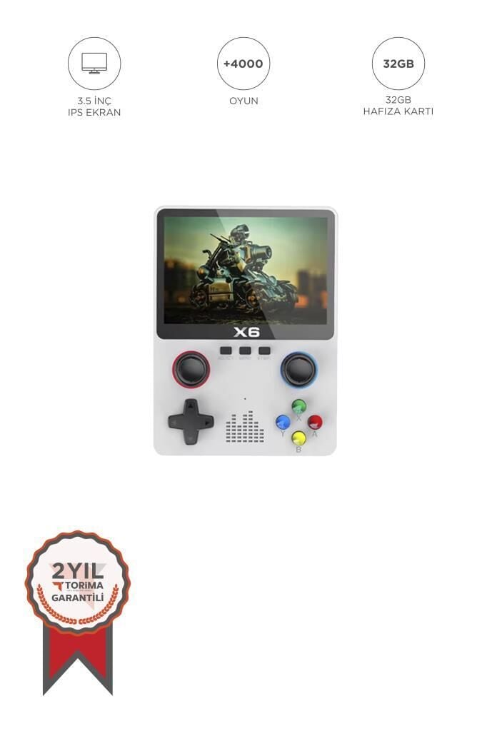 Oyun Konsolları 4000 Üzeri Klasik Oyunlu IPS Ekran Kablosuz Atari Retro Oyun Konsulu X6 Beyaz