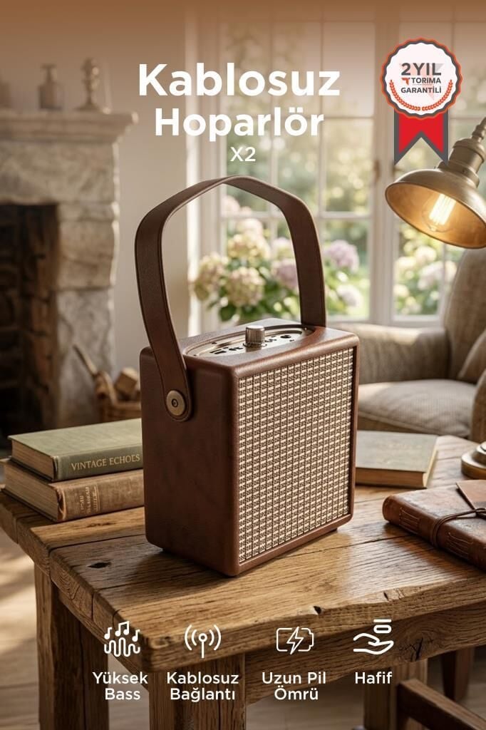 Bluetooth Hoparlör Taşınabilir Speaker Wooden Case X2 Kahverengi
