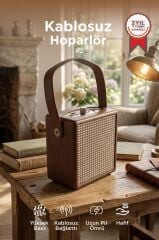 Bluetooth Hoparlör Taşınabilir Speaker Wooden Case X2 Kahverengi