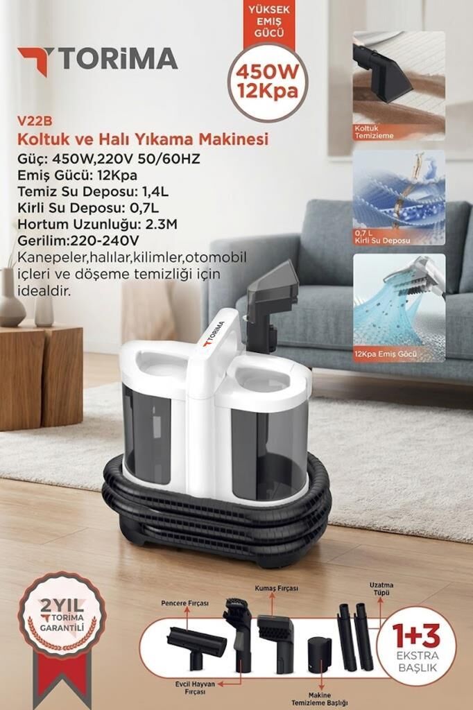 カムイピリカ12kg（3kg×2袋） Torima V22B Koltuk ve Halı Yıkama Makinesi Cam Temizleme Leke