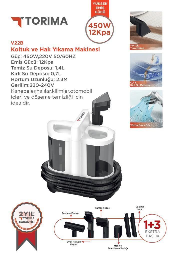 Halı ve Koltuk Yıkama Cam Temizleme Leke Çıkartma Makinesi V22B Beyaz