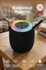 Bluetooth Hoparlör Rgb Işıklı USB FM Destekli Radyo D10 Siyah