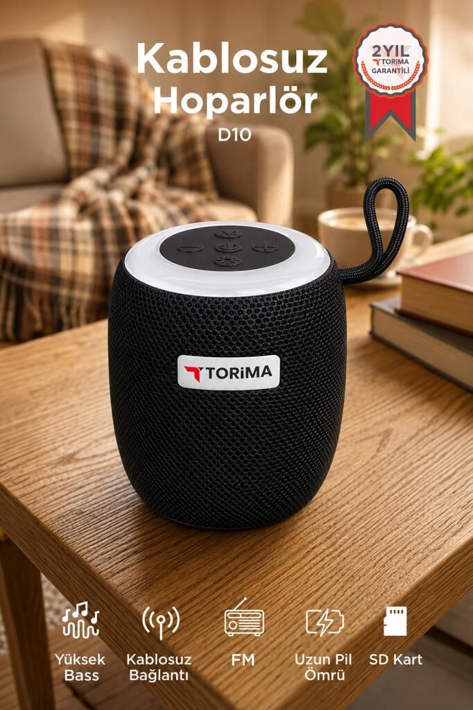 Bluetooth Hoparlör Rgb Işıklı USB FM Destekli Radyo D10 Siyah