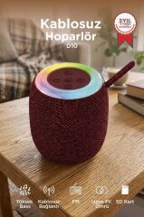 Bluetooth Hoparlör Rgb Işıklı USB FM Destekli Radyo D10 Kırmızı