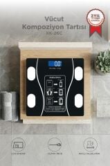 Bluetooth Akıllı Tartı Dijital Baskül Yağ Kas Vücut Kitle İndeksi XK-26C Siyah