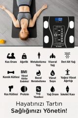 Bluetooth Akıllı Tartı Dijital Baskül Yağ Kas Vücut Kitle İndeksi XK-26C Siyah