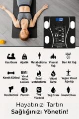 Bluetooth Akıllı Tartı Dijital Baskül Yağ Kas Vücut Kitle İndeksi XK-26C Siyah