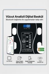 Bluetooth Akıllı Tartı Dijital Baskül Yağ Kas Vücut Kitle İndeksi XK-26C Siyah