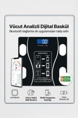 Bluetooth Akıllı Tartı Dijital Baskül Yağ Kas Vücut Kitle İndeksi XK-26C Siyah