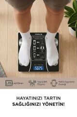 Bluetooth Akıllı Tartı Dijital Baskül Yağ Kas Vücut Kitle İndeksi XK-26C Siyah