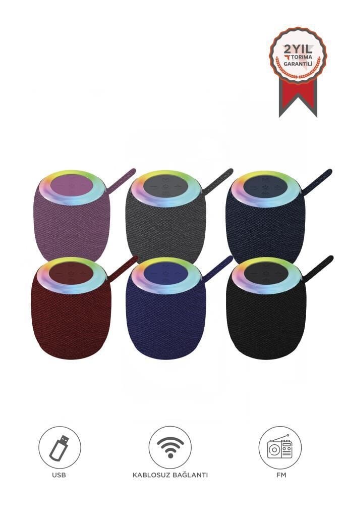 Bluetooth Hoparlör Rgb Işıklı USB FM Destekli Radyo D10 Pembe