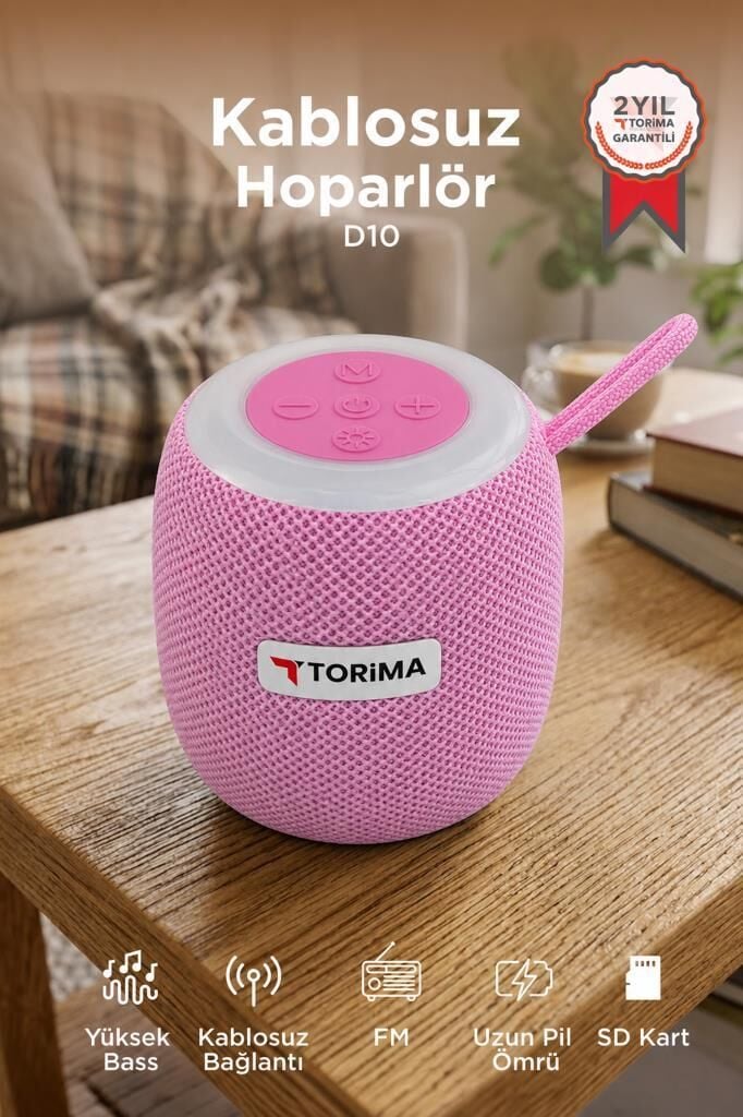 Bluetooth Hoparlör Rgb Işıklı USB FM Destekli Radyo D10 Pembe