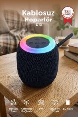 Bluetooth Hoparlör Rgb Işıklı USB FM Destekli Radyo D10 Koyu Lacivert