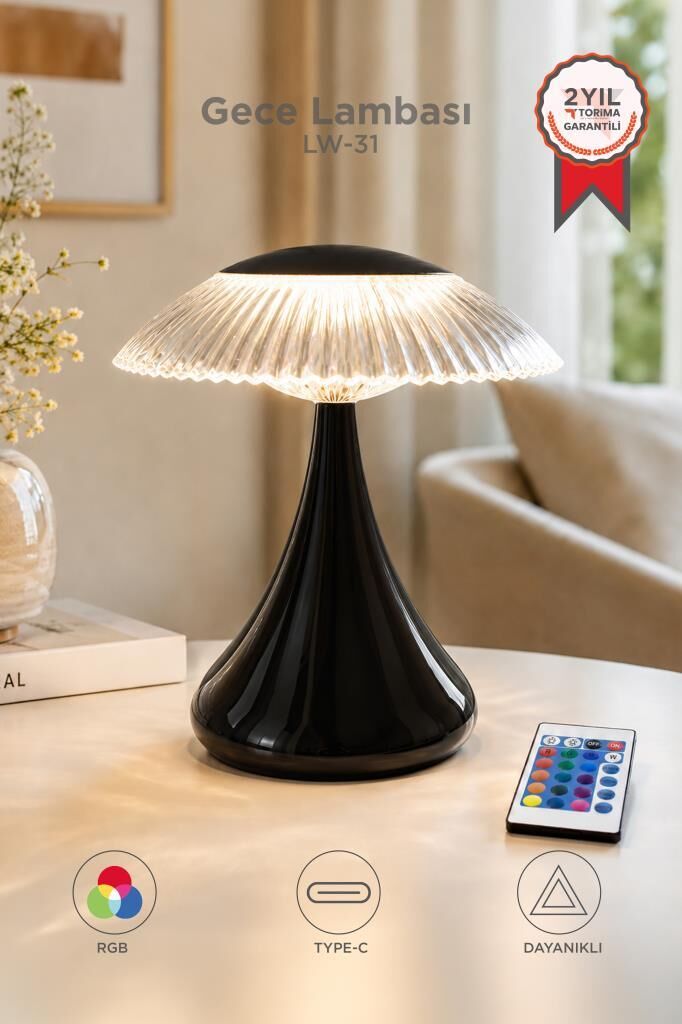 Abajur Kristal Elmas Masa Lambası Led Işıklı Akrilik Gece Lambası LW31 Siyah