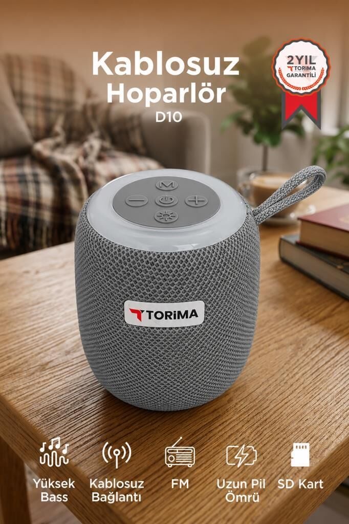 Bluetooth Hoparlör Rgb Işıklı USB FM Destekli Radyo D10 Gri