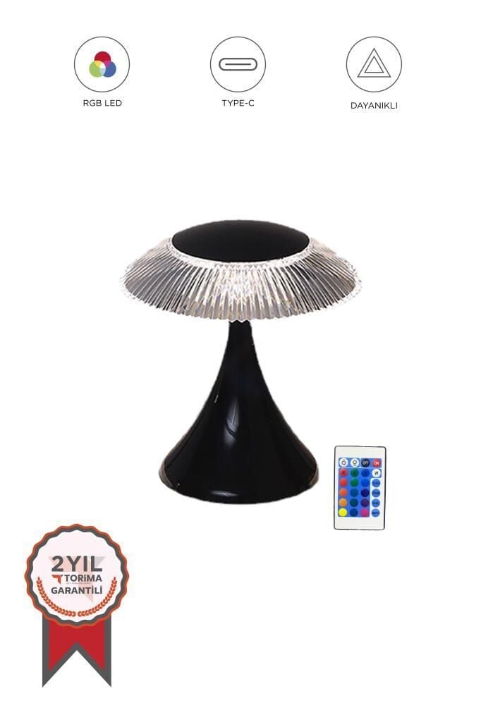 Abajur Kristal Elmas Masa Lambası Led Işıklı Akrilik Gece Lambası LW31 Siyah