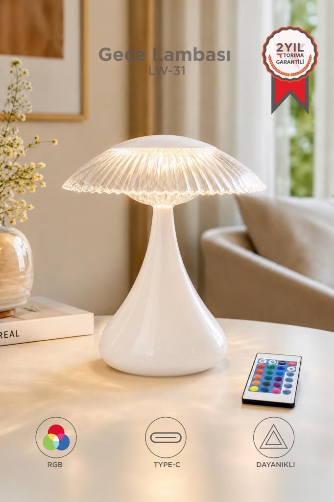 Abajur Kristal Elmas Masa Lambası Led Işıklı Akrilik Gece Lambası LW31 Beyaz
