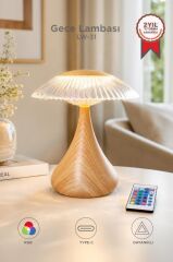 Abajur Kristal Elmas Masa Lambası Led Işıklı Akrilik Gece Lambası LW31 Ahşap Grain