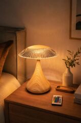 Abajur Kristal Elmas Masa Lambası Led Işıklı Akrilik Gece Lambası LW31 Ahşap Grain