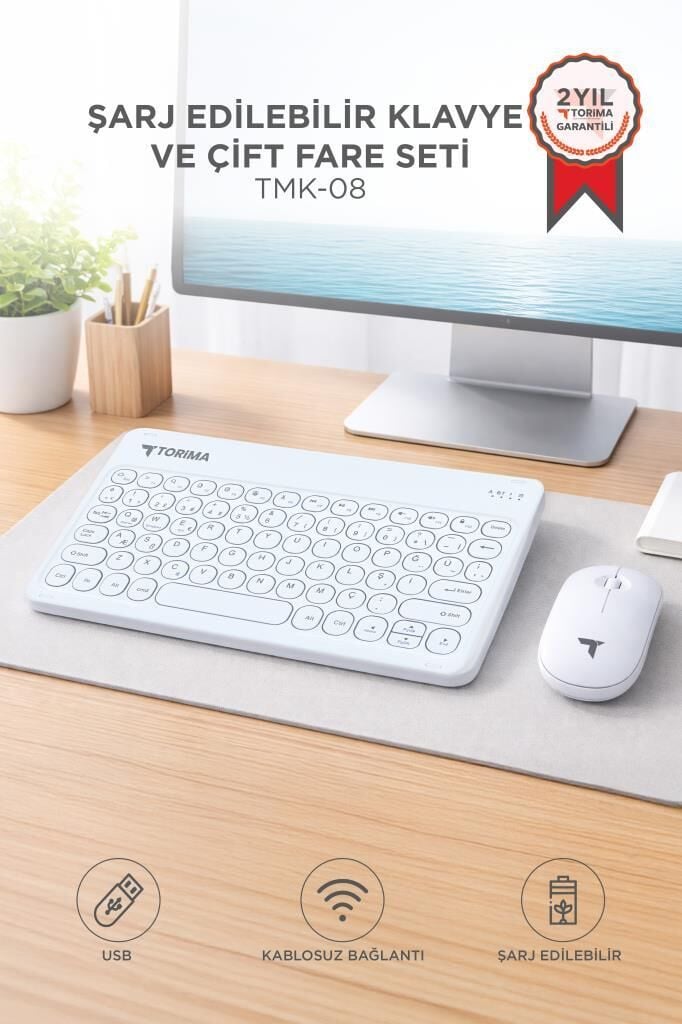 Bluetooth Kablosuz Klavye Mouse Seti TMK08 Beyaz