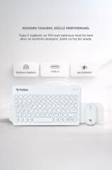 Bluetooth Kablosuz Klavye Mouse Seti TMK08 Beyaz