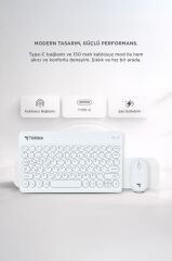 Bluetooth Kablosuz Klavye Mouse Seti TMK08 Beyaz