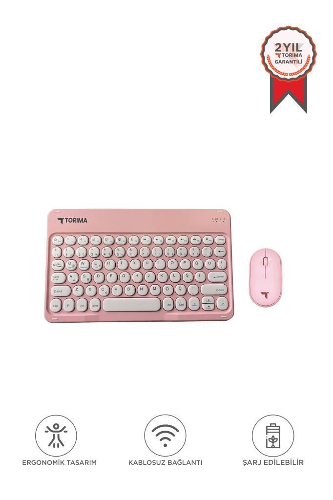 Bluetooth Kablosuz Klavye Mouse Seti TMK08 Pembe