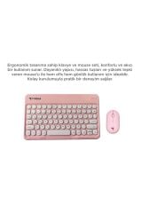 Bluetooth Kablosuz Klavye Mouse Seti TMK08 Pembe